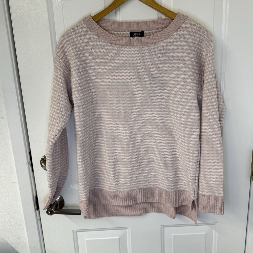 NWT Jones New York‎ Holiday Gift Chenille Sweater Pink Ivory Striped Womens XS